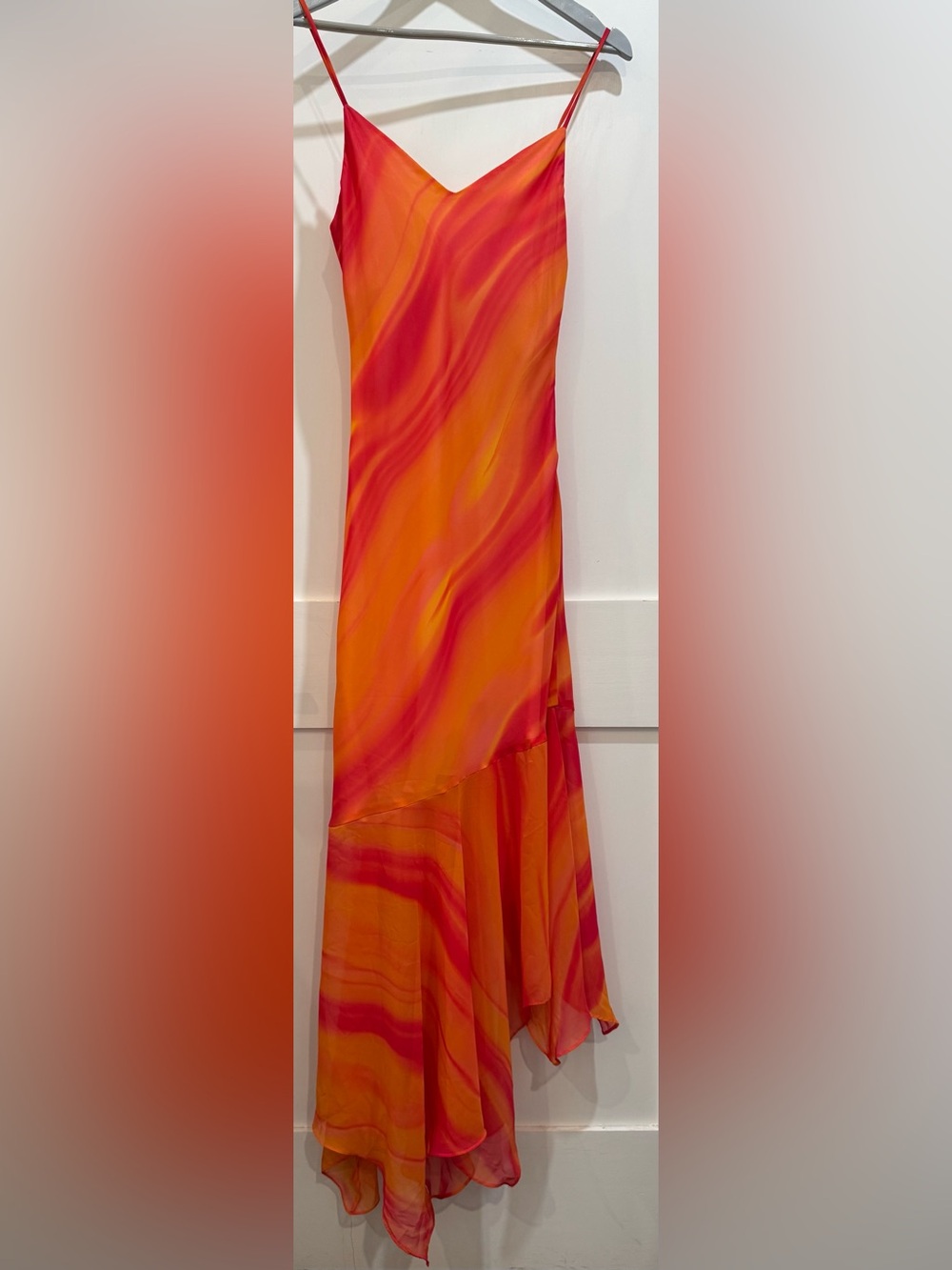 Orange & Red Slip Dress with Spaghetti Straps - lined to the scarf bottom half